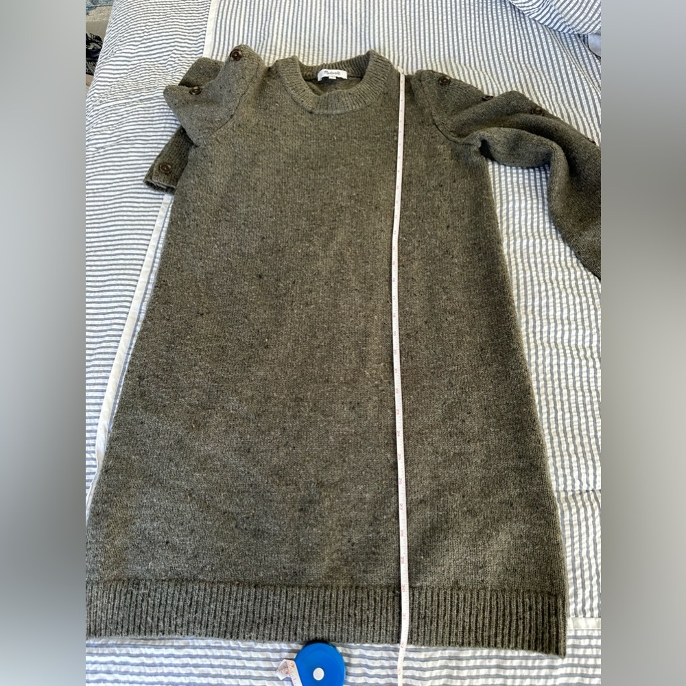 Madewell Donagal Sweater dress button sleeves olive green size medium - Picture 11 of 12